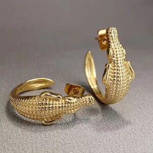Anthro new Gold Crocodile Hoop Earrings